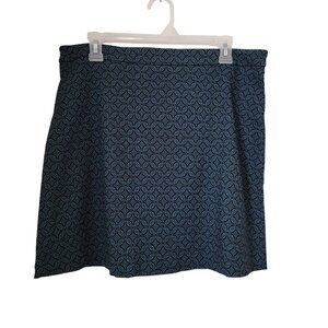 Margaret M Petites Size LP Dark Teal Blue & Black Medallion Pattern A-Line Skirt